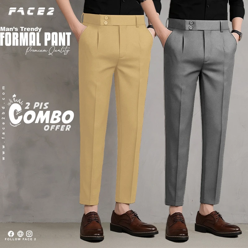Mens Premium Formal Pant 2 pcs Combo ( Beige , Ash )