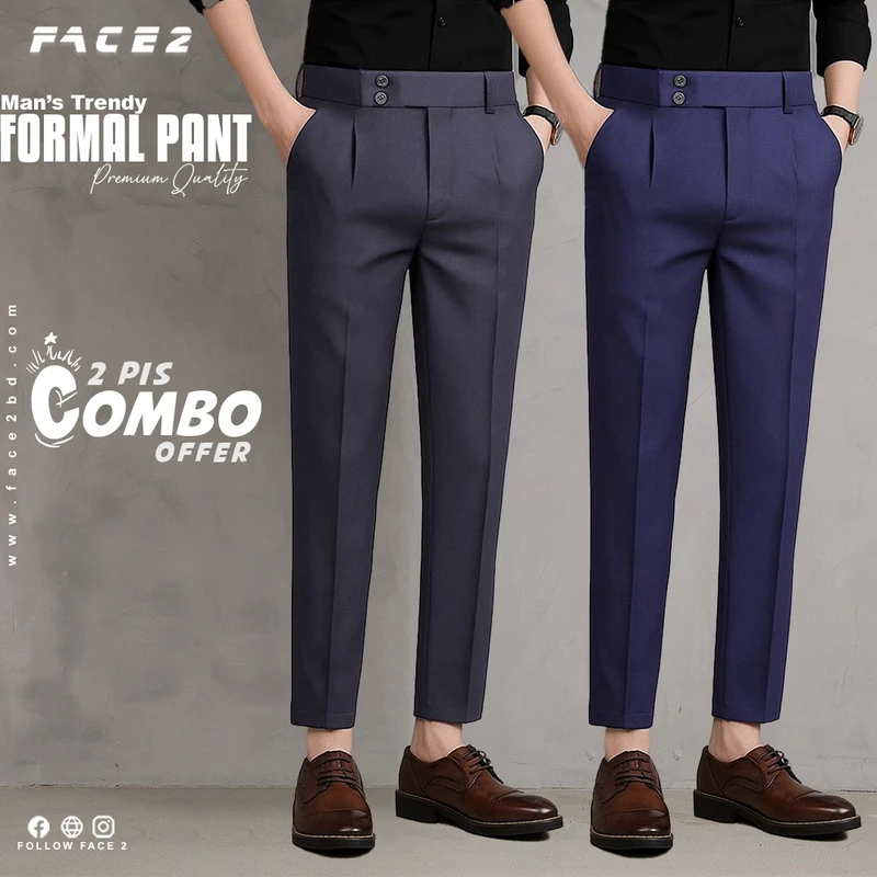 Mens Premium Formal Pant 2 pcs Combo ( Blue , Ash )