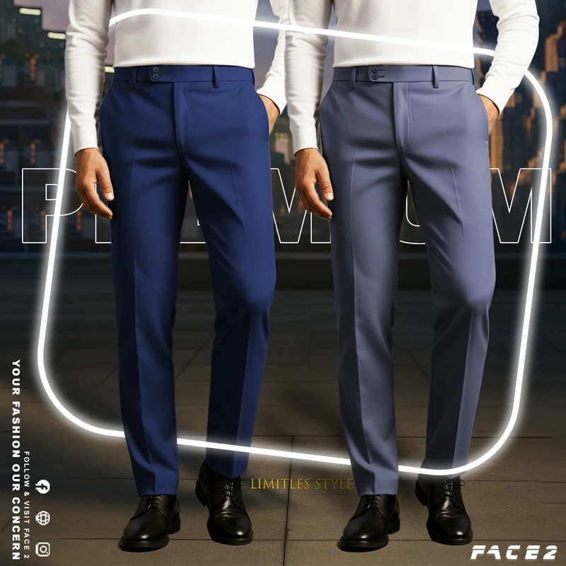 Mens Premium Formal Pant 2 pcs Combo ( Blue , Ash )