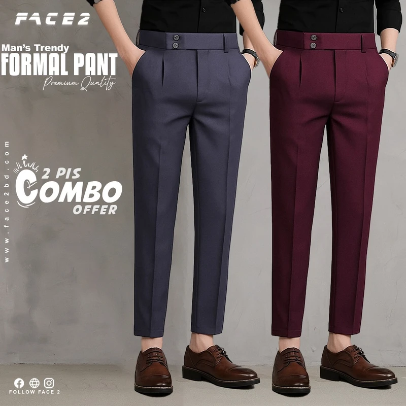 Mens Premium Formal Pant 2 pcs Combo ( Ash , Maroon )