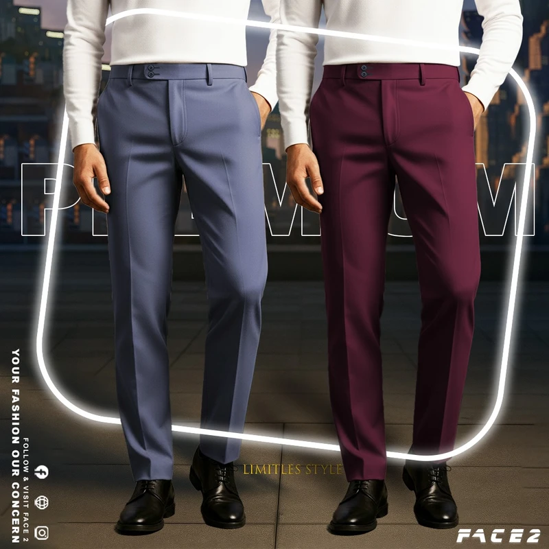 Mens Premium Formal Pant 2 pcs Combo ( Ash , Maroon )