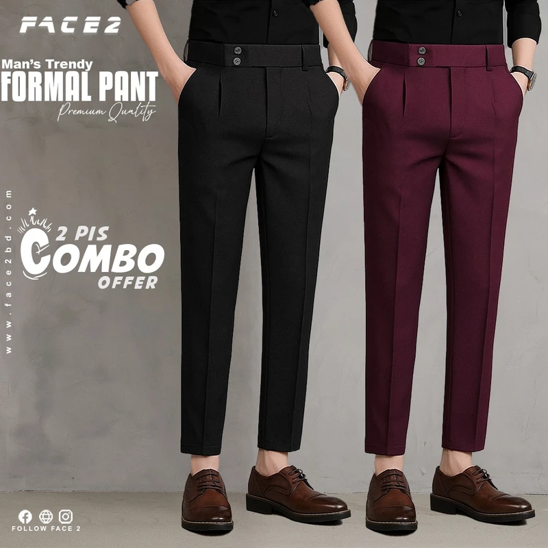 Mens Premium Formal Pant 2 pcs Combo ( Black , Maroon )