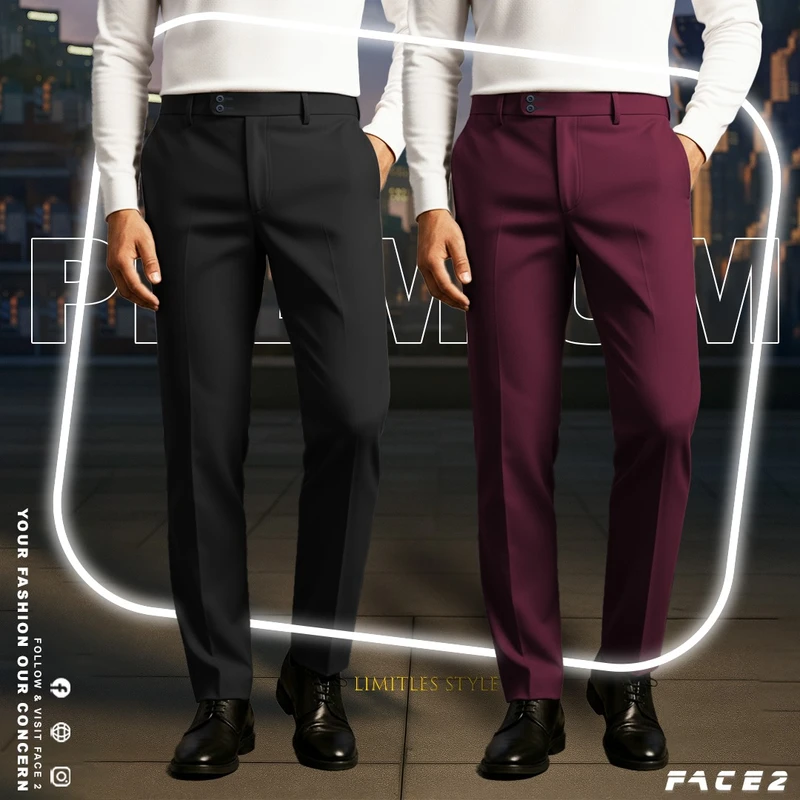 Mens Premium Formal Pant 2 pcs Combo ( Black , Maroon )