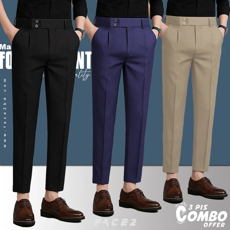Mens Premium Formal Pant 3 pcs Combo ( Blue , Black , Beige )