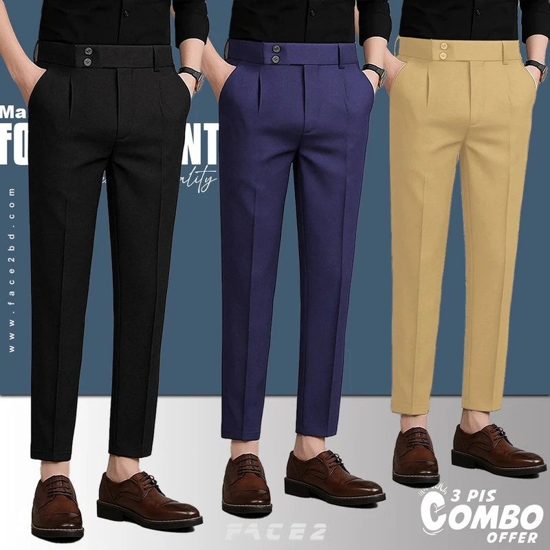 Mens Premium Formal Pant 3 pcs Combo ( Blue , Black , Beige )
