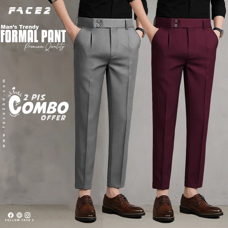 Mens Premium Formal Pant 2 pcs Combo ( Maroon , Ash )