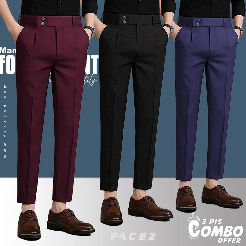 Mens Premium Formal Pant 3 pcs Combo ( Maroon , Black , Blue )