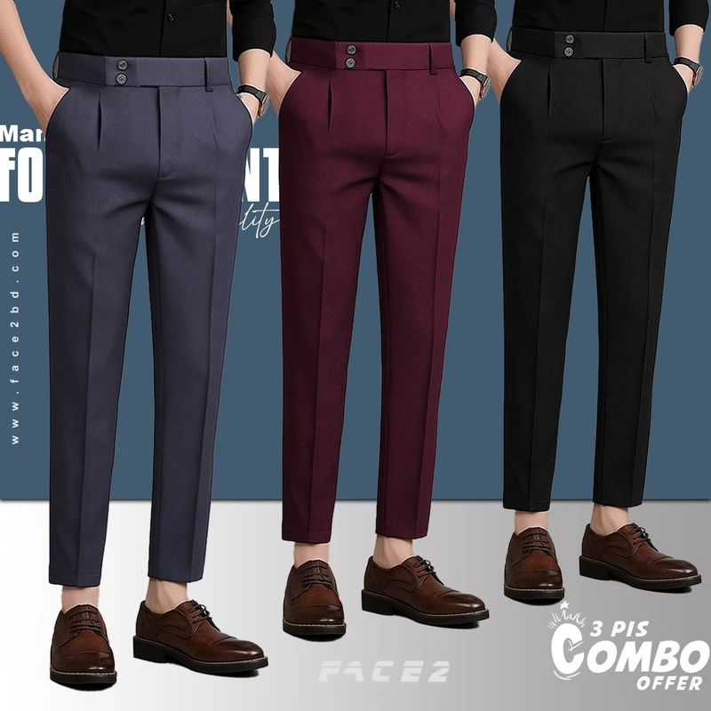 Mens Premium Formal Pant 3 pcs Combo ( Maroon , Ash , Black )