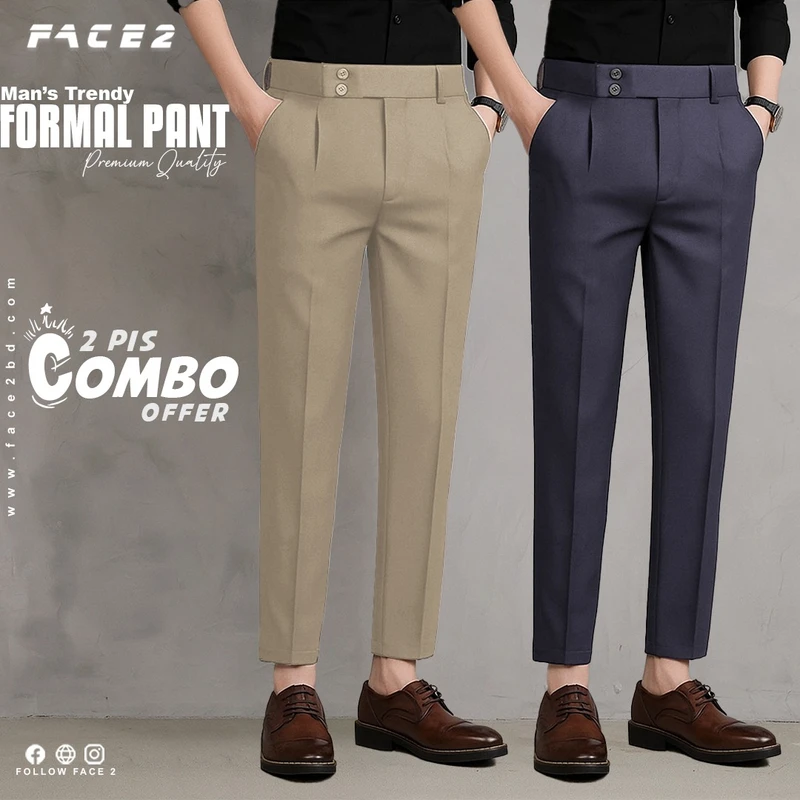 Mens Premium Formal Pant 2 pcs Combo ( Beige , Ash )