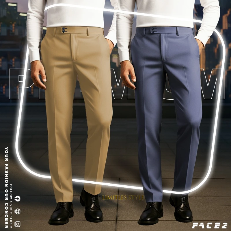 Mens Premium Formal Pant 2 pcs Combo ( Beige , Ash )