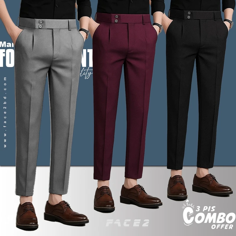 Mens Premium Formal Pant 3 pcs Combo ( Maroon , Ash , Black )