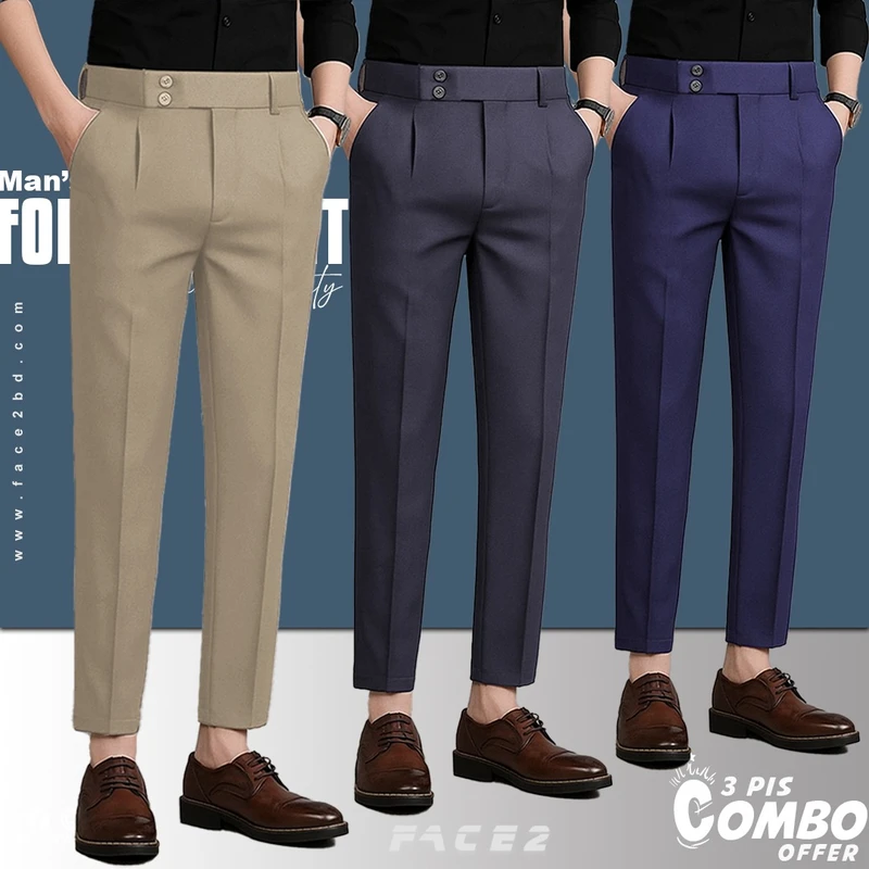 Mens Premium Formal Pant 3 pcs Combo ( Ash, Beige, Blue )