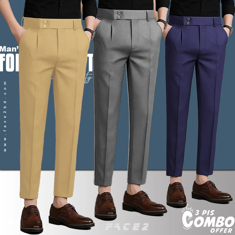 Mens Premium Formal Pant 3 pcs Combo ( Ash, Beige, Blue )