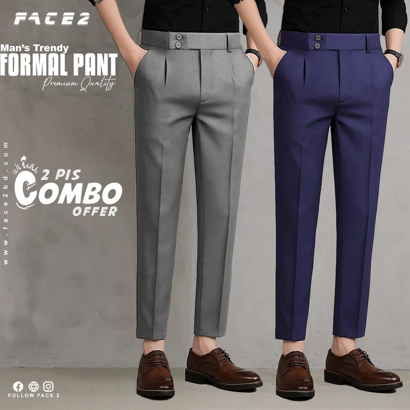 Mens Premium Formal Pant 2 pcs Combo ( Blue , Ash )