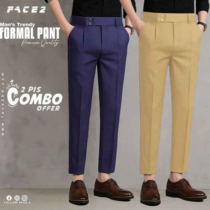 Mens Premium Formal Pant 2 pcs Combo ( Blue , Beige )