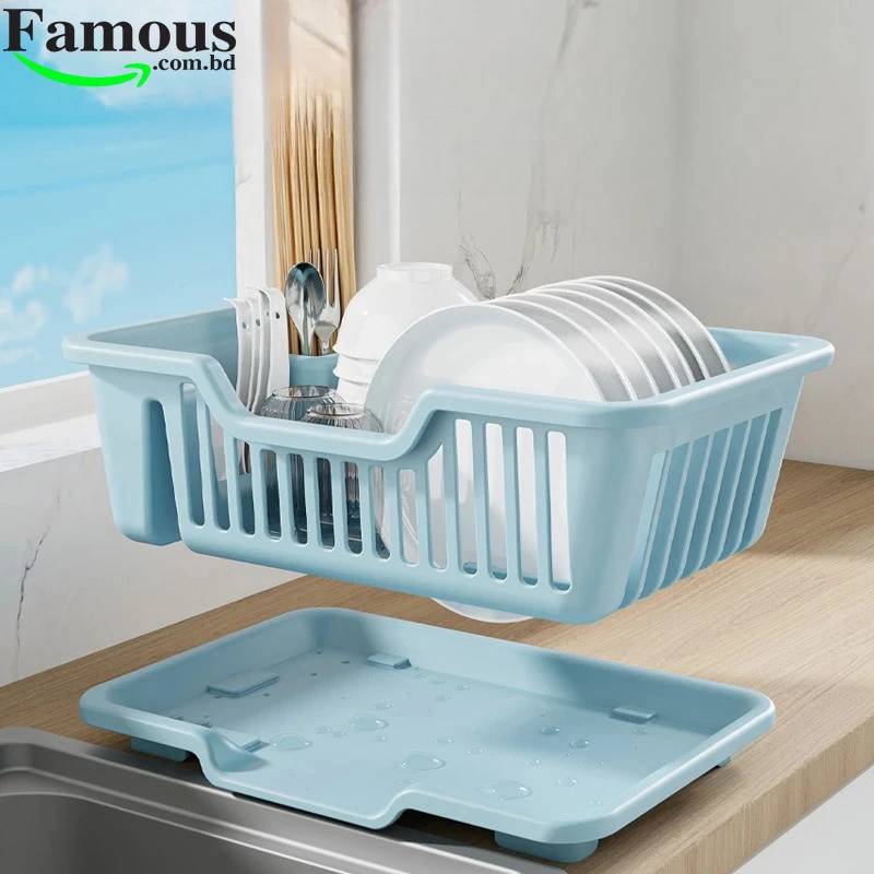 Wolpin Plastic Dish Drainer Drying Rack 3 in 1 Kitchen Sink Organisers Water Drain Tray,