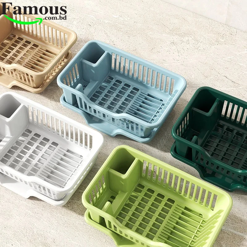Wolpin Plastic Dish Drainer Drying Rack 3 in 1 Kitchen Sink Organisers Water Drain Tray, - Image 4