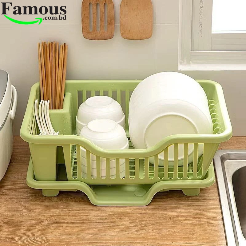Wolpin Plastic Dish Drainer Drying Rack 3 in 1 Kitchen Sink Organisers Water Drain Tray, - Image 7