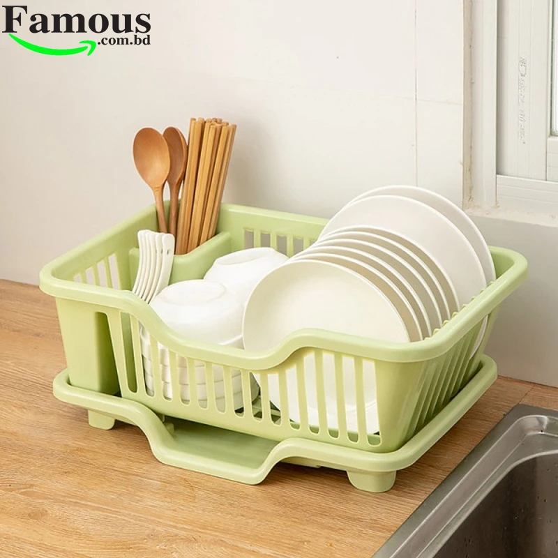 Dish Drainer Drying Rack 3 in 1 Kitchen Sink Organisers Water Drain Tray,