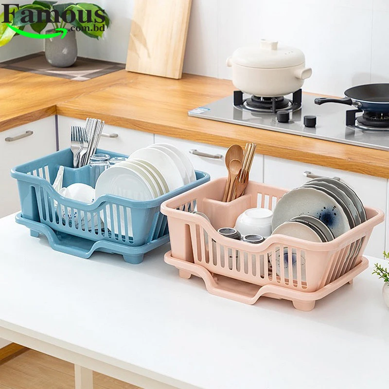 Dish Drainer Drying Rack 3 in 1 Kitchen Sink Organisers Water Drain Tray, - Image 4