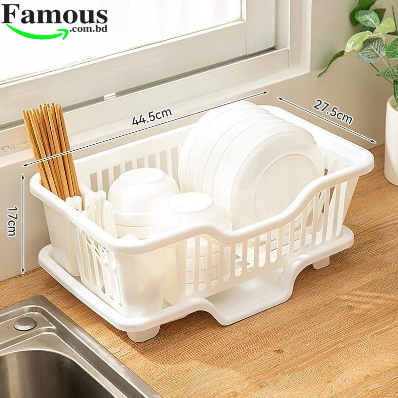 Dish Drainer Drying Rack 3 in 1 Kitchen Sink Organisers Water Drain Tray, - Image 5