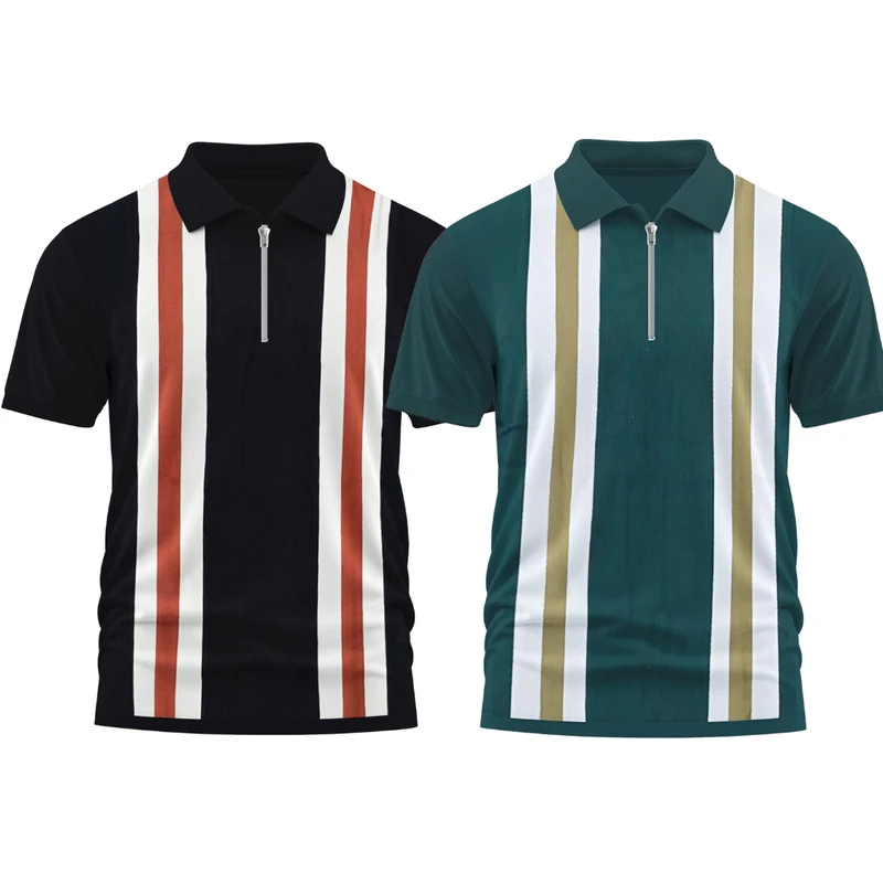 2 Pics Premium Quality Zipper Polo(Black,Dark Tea)
