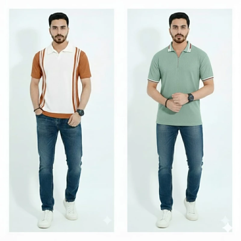 Old Money Polo And Zipper Polo Combo (Cream,Sage Green)
