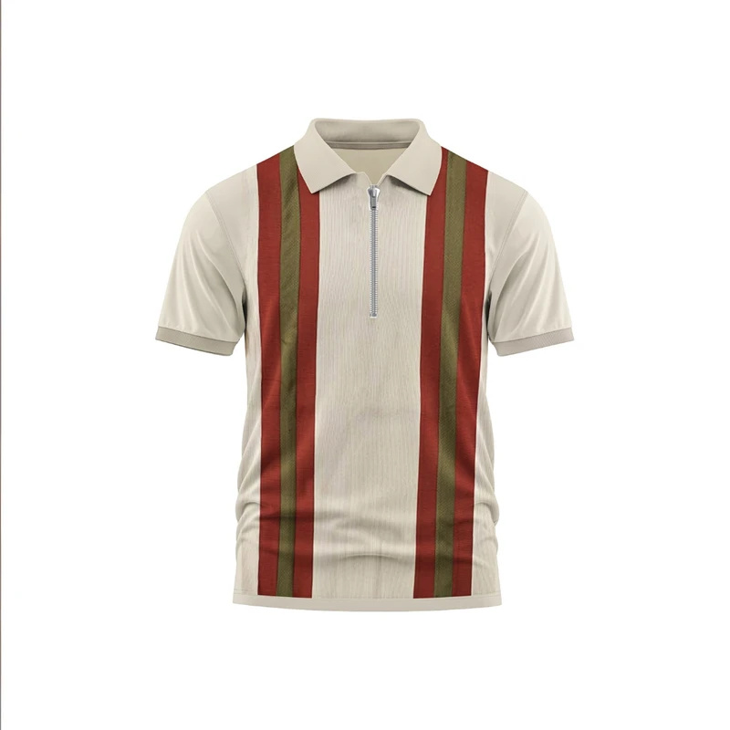 Premium Off-White Polo with Red Brown & Olive Green Stripes