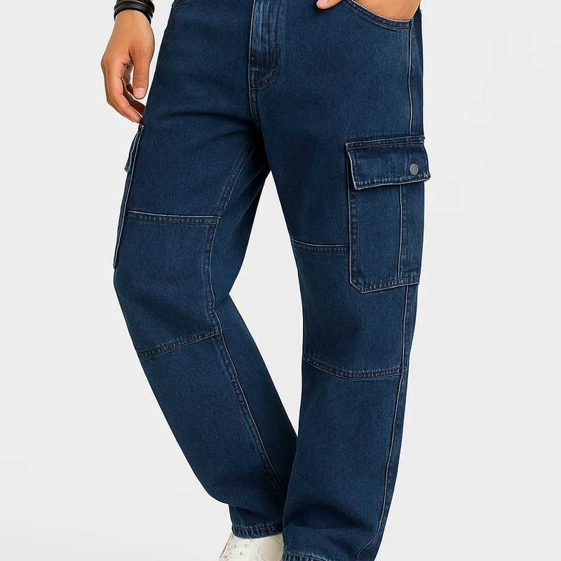 6 Pocket Denim Stitch Joggers – Comfort & Style in One!(Dark Blue)