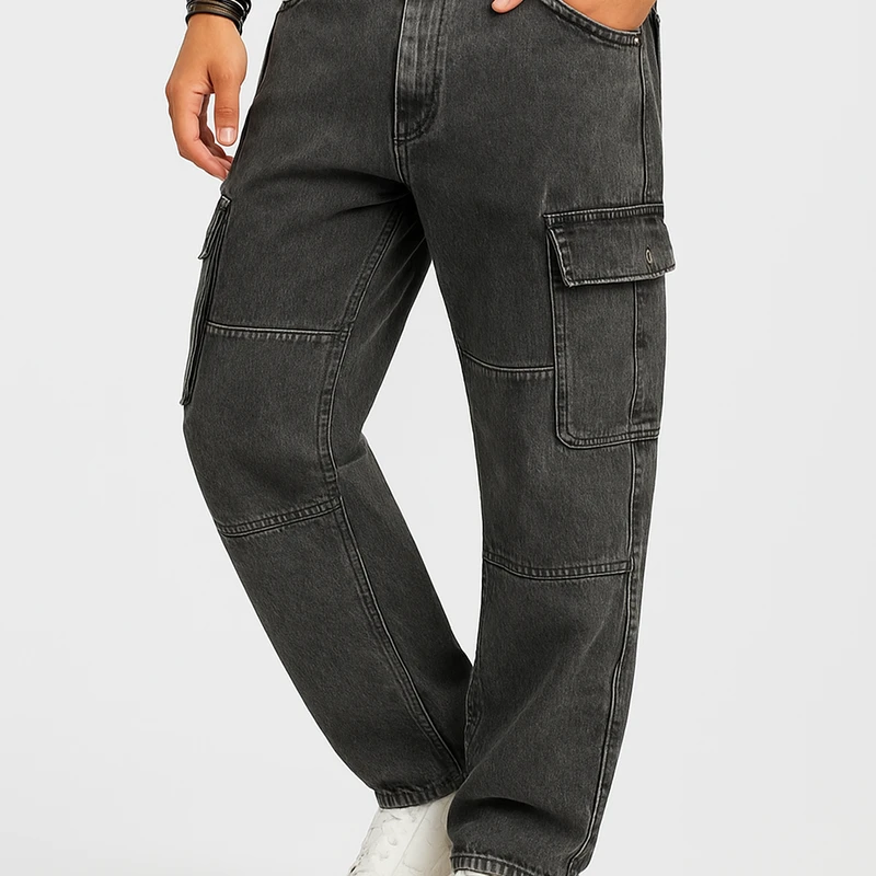 6 Pocket Denim Stitch Joggers – Comfort & Style in One!(Charcoal Grey)