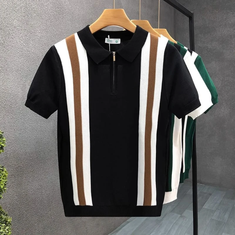 2.Men's Classic Knit Zipper Polo Shirts-Style That Speaks Without Trying