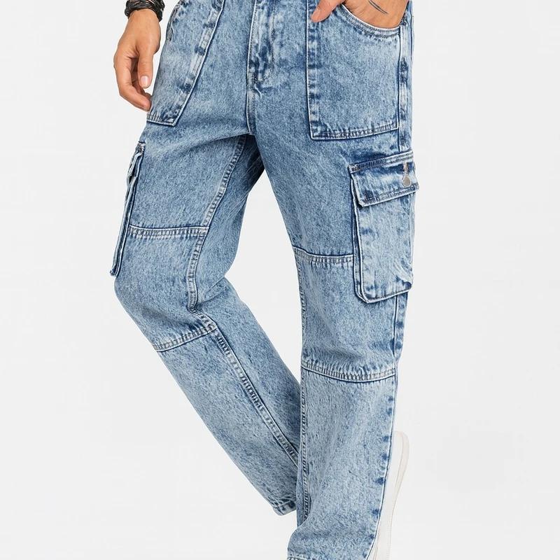 6 Pocket Denim Stitch Joggers – Comfort & Style in One!(Light Blue)