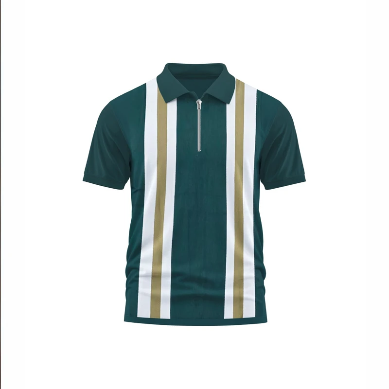 Premiium Dark Teal Polo with White & Olive Gold Stripes