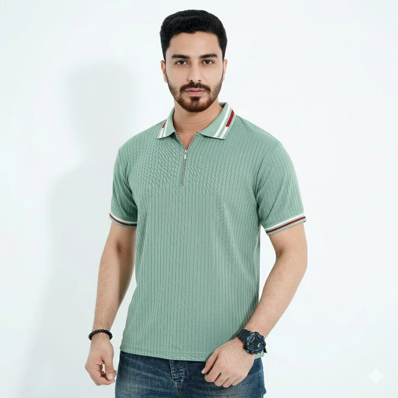 Premium Zipper Polo — Zip Into Everyday Style(Sage Green)