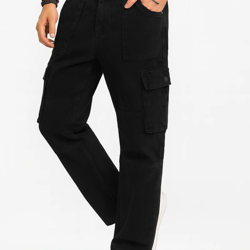 6 Pocket Denim Stitch Joggers – Comfort & Style in One!(Black)