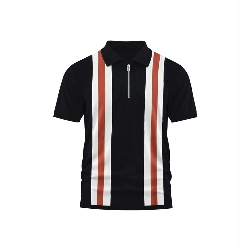 Premium Stylish Black Polo with Rust Orange & White Stripes