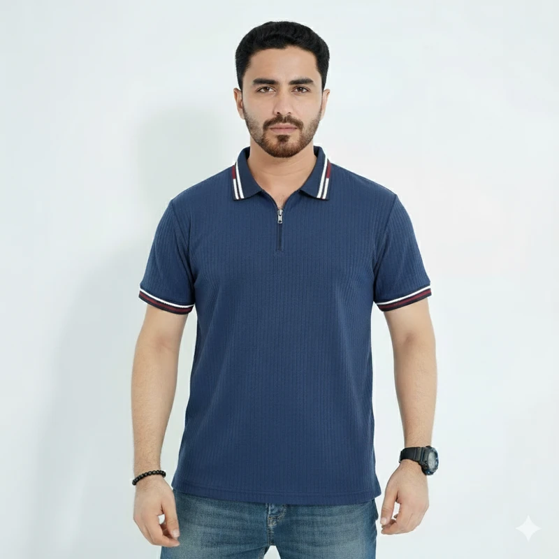 Premium Zipper Polo — Zip Into Everyday Style (Navy Blue))