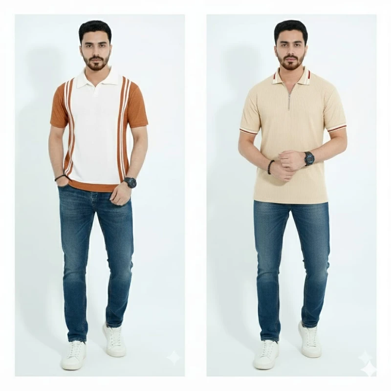 Old Money Polo And Zipper Polo Combo (Cream,Beige)