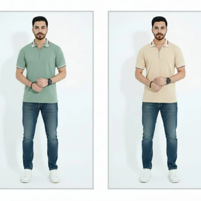 2 Pics Premium Zipper Polo — Zip Into Everyday Style(Beige,Sage Green)