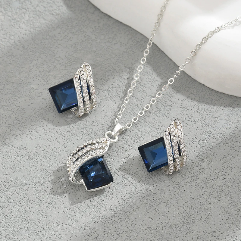Aurora Crystal Geometric Necklace & Earrings Set