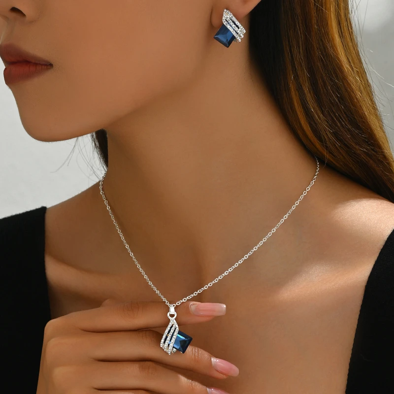 Aurora Crystal Geometric Necklace & Earrings Set - Image 4