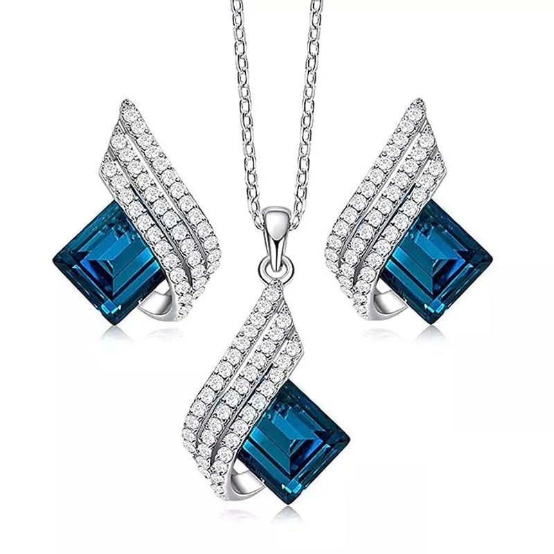 Aurora Crystal Geometric Necklace & Earrings Set - Image 5