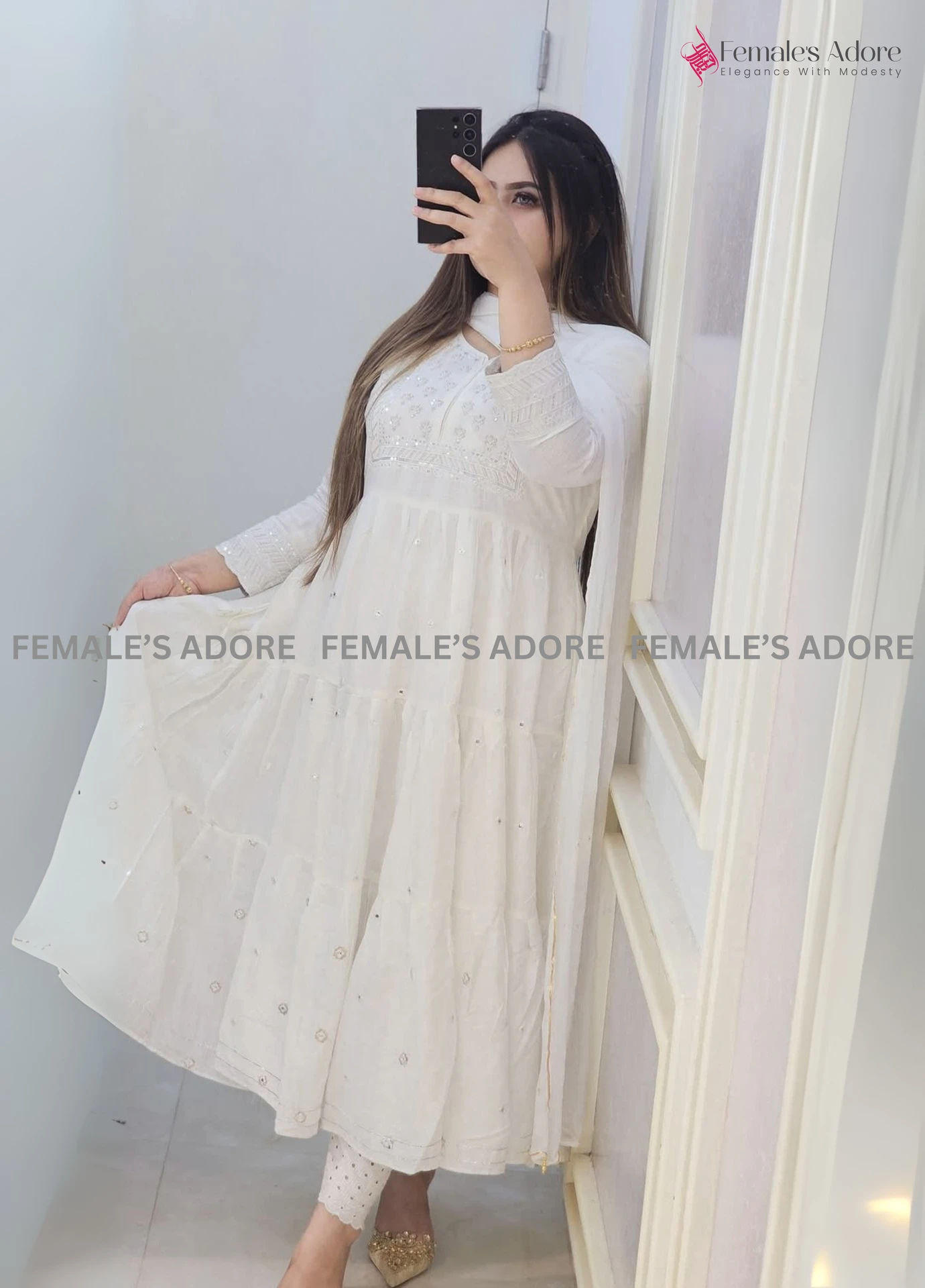 EXCLUSIVE ANARKALI SET - WHITE - Image 3
