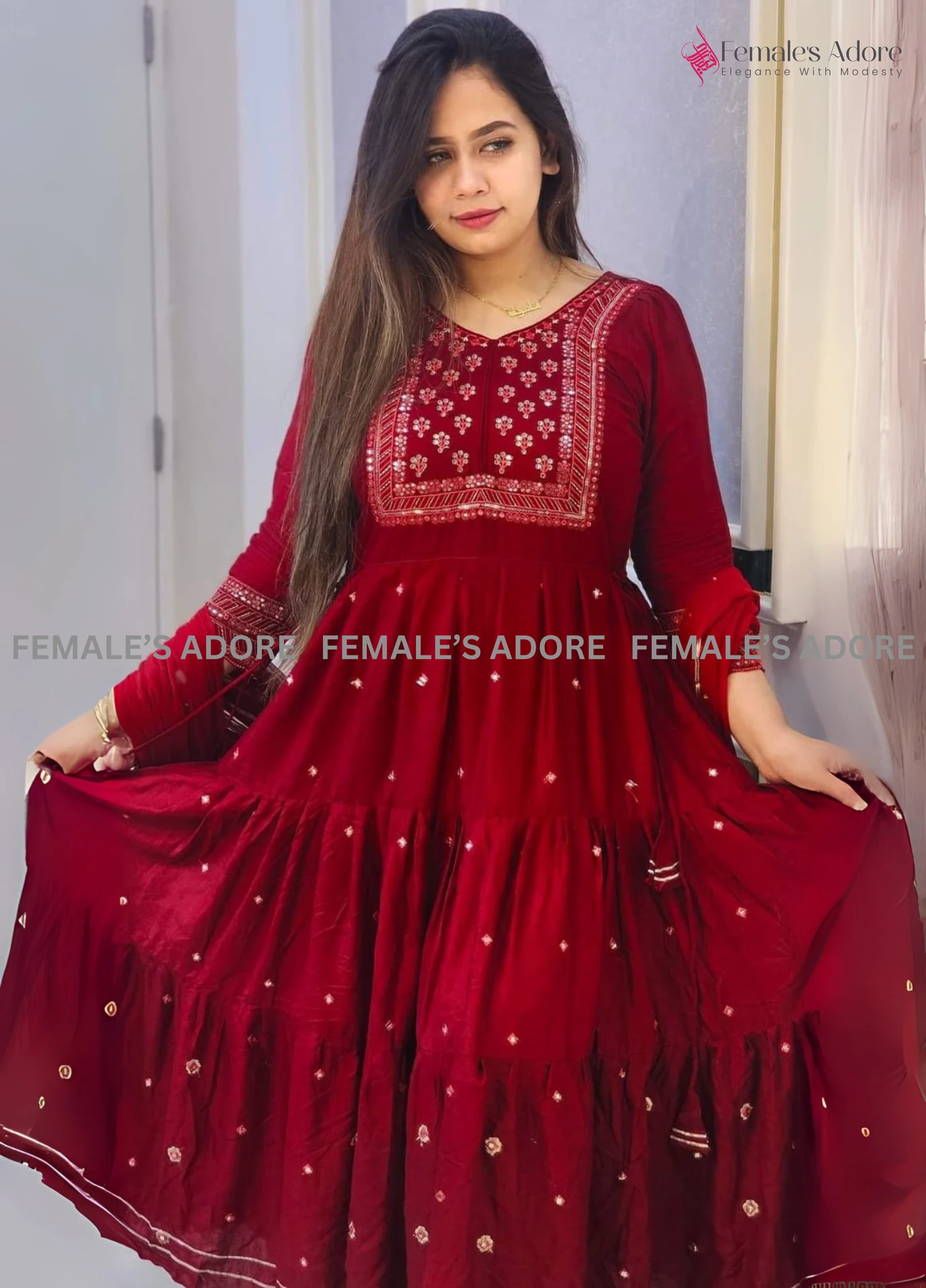 EXCLUSIVE ANARKALI SET - MAROON - Image 10