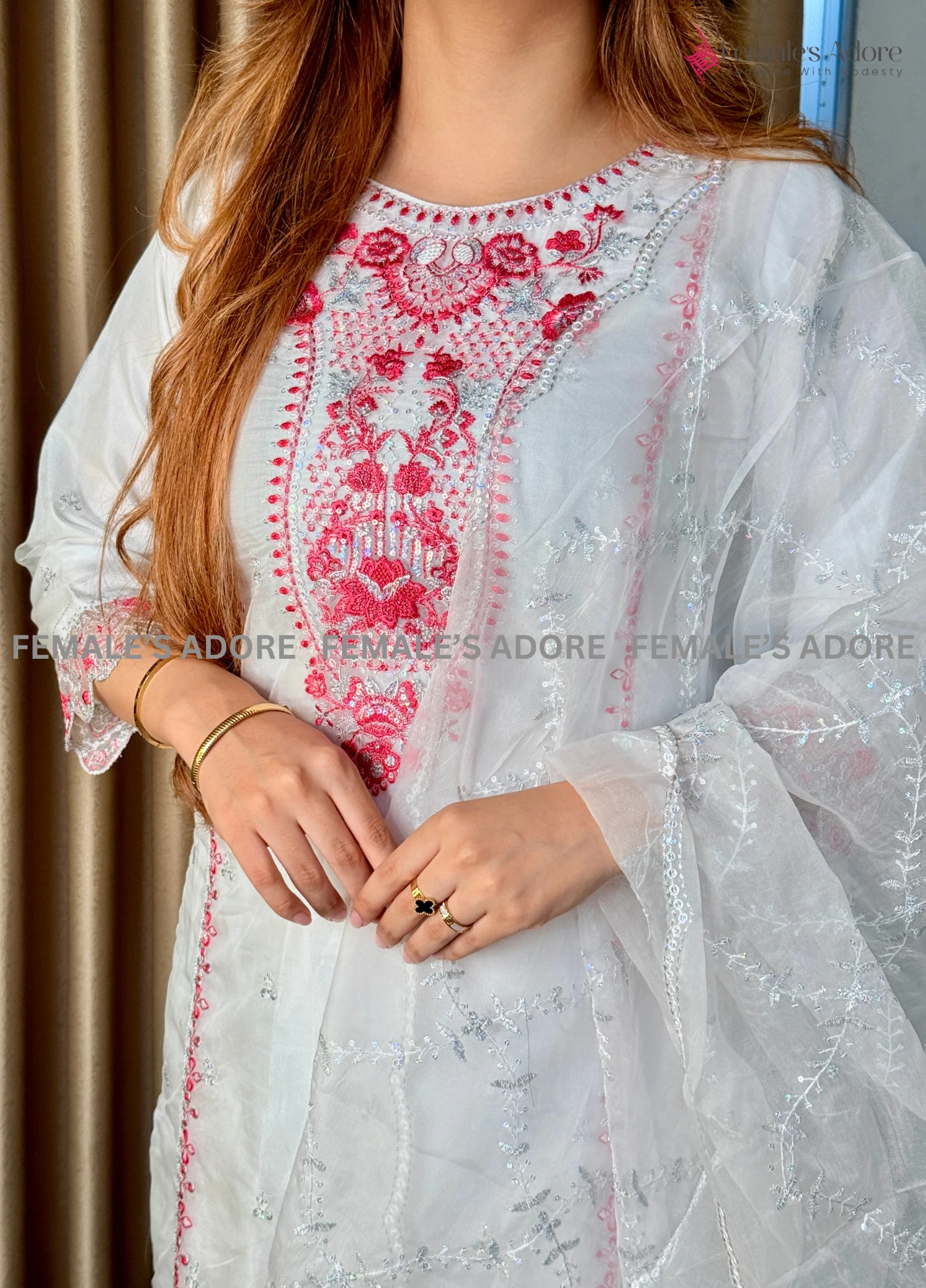 PAKISTANI-INSPIRED DESIGN – GULBAHAR 3PCS SET - WHITE - Image 3