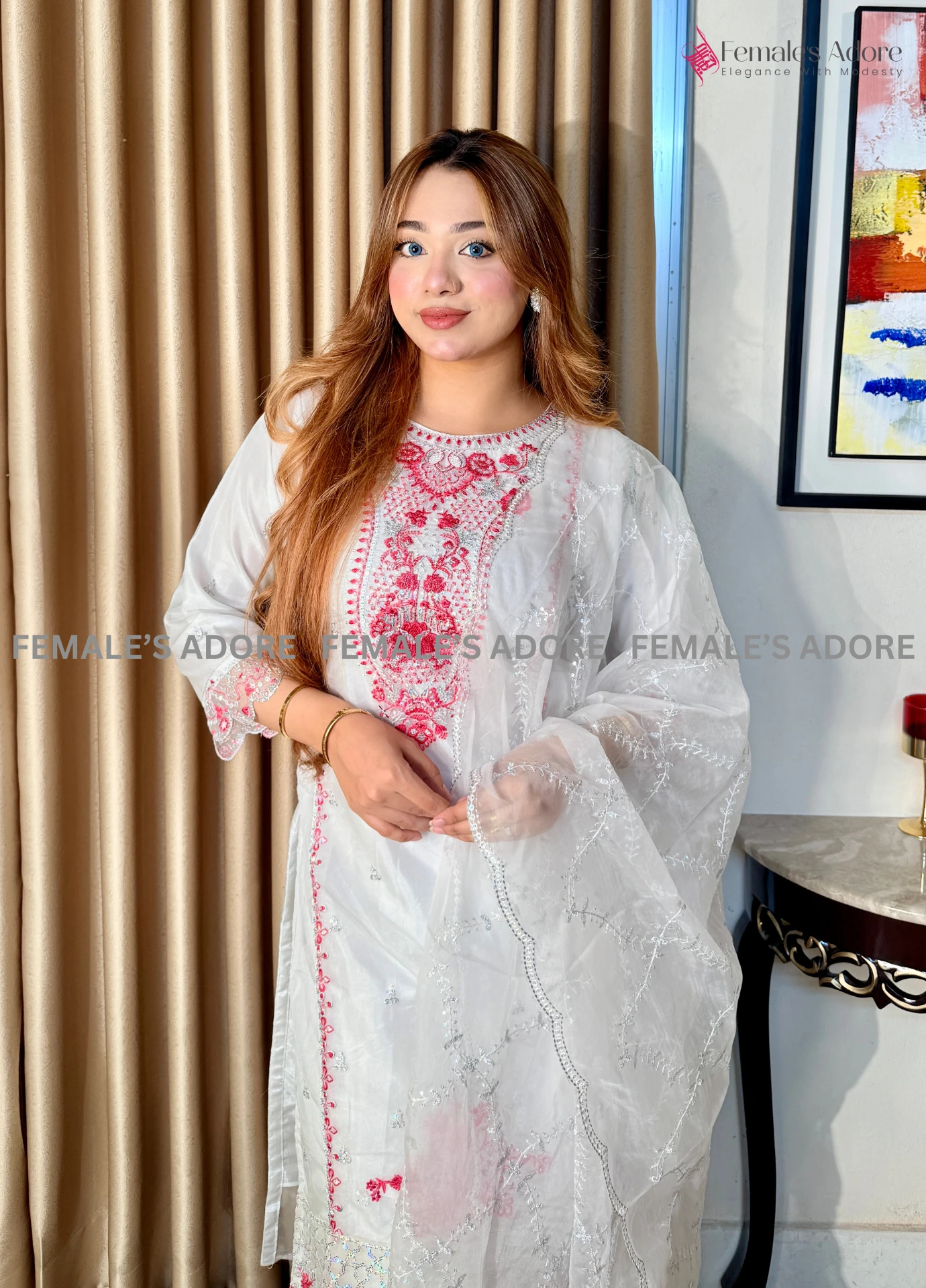 PAKISTANI-INSPIRED DESIGN – GULBAHAR 3PCS SET - WHITE - Image 10