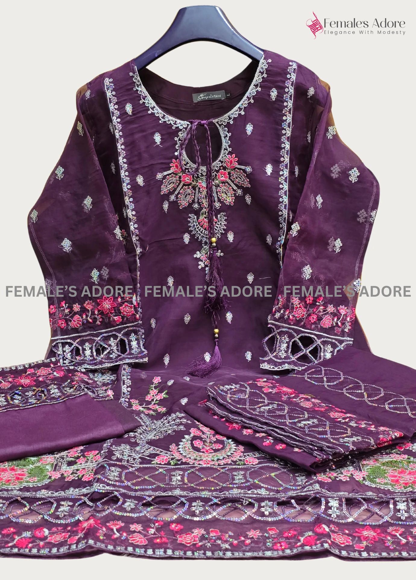 PAKISTANI INSPIRED DESIGN SADABAHAR - PURPLE - Image 3