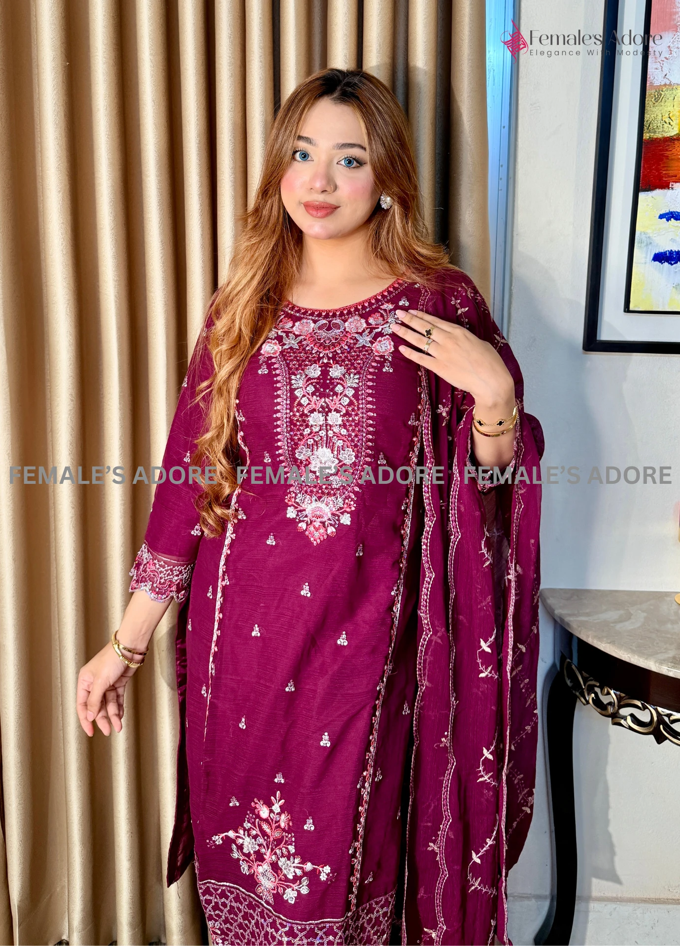PAKISTANI-INSPIRED DESIGN – GULBAHAR 3PCS SET - PURPLE - Image 3