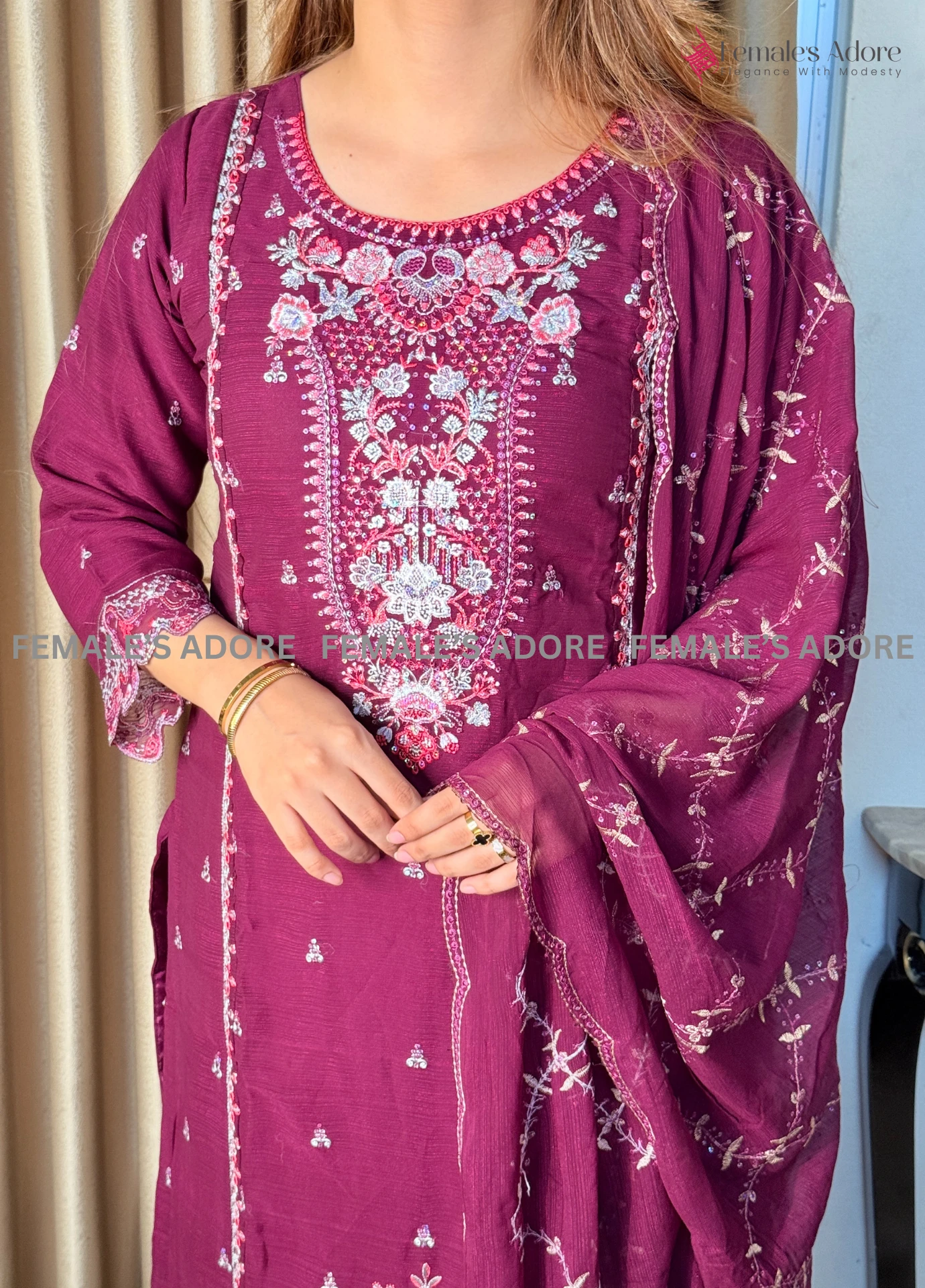 PAKISTANI-INSPIRED DESIGN – GULBAHAR 3PCS SET - PURPLE - Image 4