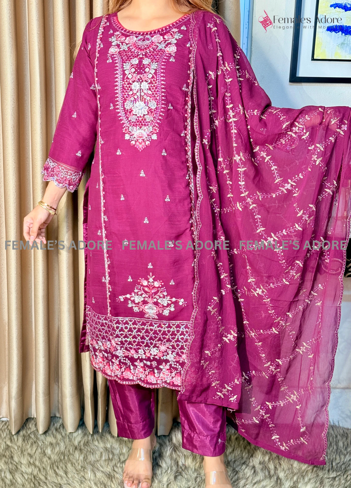 PAKISTANI-INSPIRED DESIGN – GULBAHAR 3PCS SET - PURPLE - Image 6